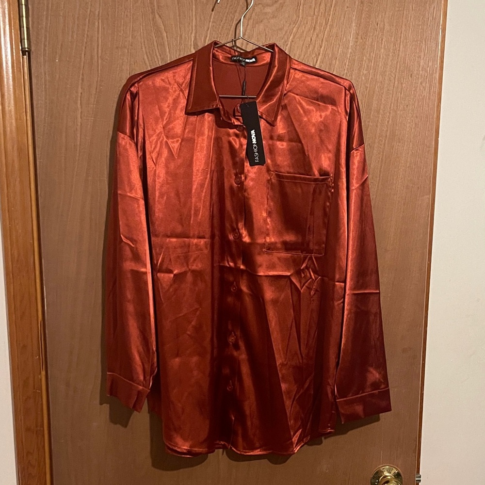 Fashion Nova Women's Satin Blouse - Rust